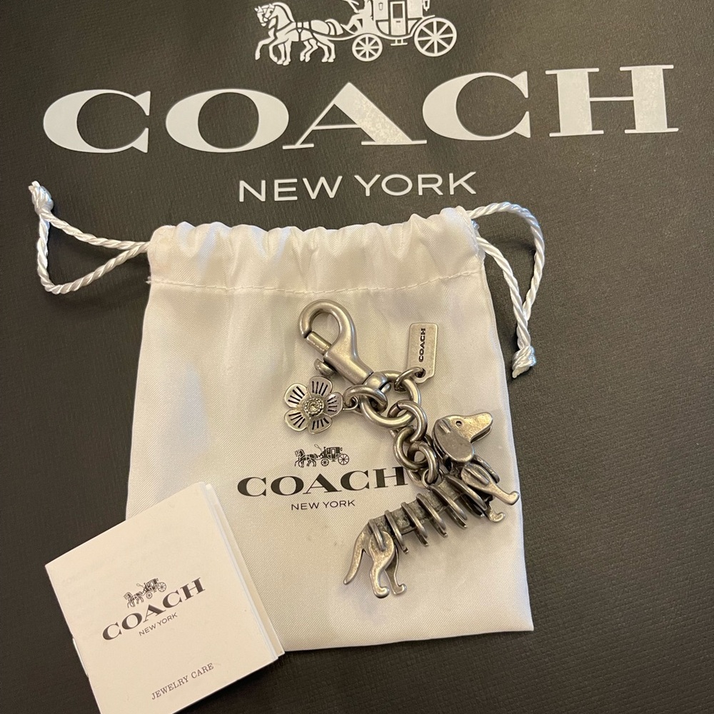 Coach Puzzle Metal Dog dachshund with Tea Rose Bag Charm 22951
